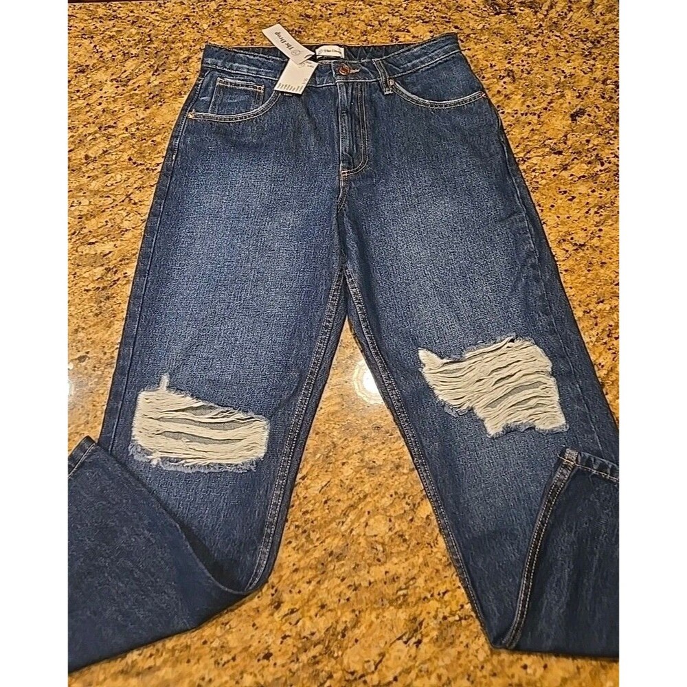 The Drop Women's Luca High Rise Distressed Ankle Crop Jeans Dark Indigo 27